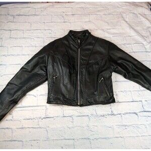 VTG Walter Dyer USA Black Leather Racer Motorcycle Jacket Women's Made In USA 36